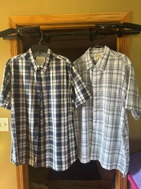 Haggar Men’s Short-Sleeve Plaid Button-Up Shirt - Navy & White (XL)